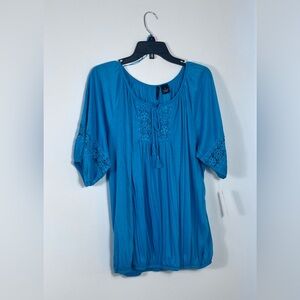 New Directions Teal Blouse with Lace Accents NWT